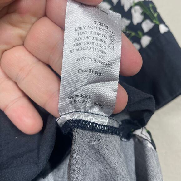 Adam Lippes 6 Floral Trapeze Top Shirt Black Cotton High Low Button Up - Picture 11 of 11